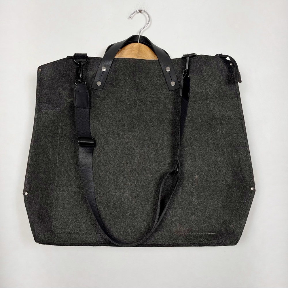 Charbonize Dark Grey Wool Felt‎ and Leather Bag Adjustable Shoulder Strap